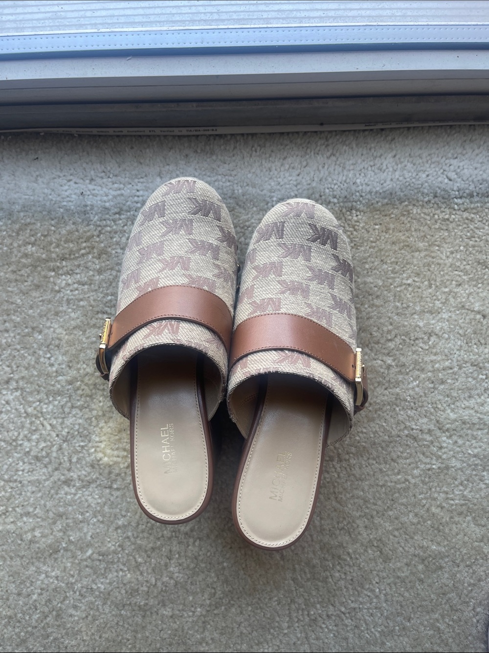Michael Kors Beige and Brown Logo Slip-On Mules with Buckle - Picture 5 of 5